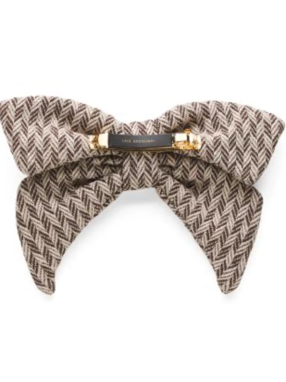 Lele Sadoughi Brown & Cream Herringbone Bow Clip with Gold Hardware